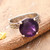 Amethyst solitaire ring, 'Sagacious Dazzle' - Faceted 6-Carat Round Amethyst Solitaire Ring from India