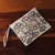 Embroidered cotton cosmetic bag, 'Beaded Gaze' - Beaded Embroidered Cotton Cosmetic Bag in Ivory and Blue