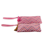 Embroidered cotton wristlet bags, 'Pink Trends' (set of 2) - Chevron-Patterned 2-Piece Pink Embroidered Wristlet Bag Set