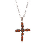 Carnelian pendant necklace, 'Fiery Cross' - Sterling Silver and Carnelian Stone Cross Pendant Necklace