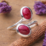 Ruby wrap ring, 'Capricious Sentiments' - High-Polished Ruby Cabochon and Sterling Silver Wrap Ring