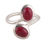 Ruby wrap ring, 'Capricious Sentiments' - High-Polished Ruby Cabochon and Sterling Silver Wrap Ring