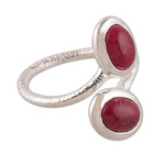 Ruby wrap ring, 'Capricious Sentiments' - High-Polished Ruby Cabochon and Sterling Silver Wrap Ring