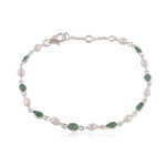Aventurine and cultured pearl link bracelet, 'Prosperous Waves' - Faceted Aventurine and Cream Cultured Pearl Link Bracelet