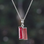 Ruby and quartz pendant necklace, 'Pink Dimensions' - Avant Garde-Themed 1-Carat Ruby and Quartz Pendant Necklace