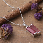 Ruby and quartz pendant necklace, 'Pink Dimensions' - Avant Garde-Themed 1-Carat Ruby and Quartz Pendant Necklace