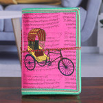 Recycled paper journal, 'Rickshaw Legend' - Traditional Rickshaw Doodle 48-Page Recycled Paper Journal