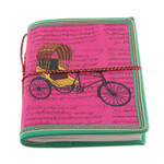 Recycled paper journal, 'Rickshaw Legend' - Traditional Rickshaw Doodle 48-Page Recycled Paper Journal