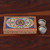 Papier mache decorative box, 'Floral Influence' - Spring-Themed Blue and Brown Papier Mache Decorative Box