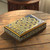 Papier mache decorative box, 'Royal Spring' - Floral-Themed Golden and Blue Papier Mache Decorative Box