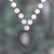 Rose quartz and hematite beaded pendant necklace, 'Heart for Love' - Handmade Rose Quartz and Hematite Heart Pendant Necklace