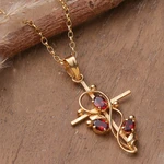 Garnet cross necklace, 'Glory of the Crimson Trinity' - 1-Carat Garnet Cross Pendant Necklace with 22k Gold Plating