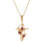 Garnet cross necklace, 'Glory of the Crimson Trinity' - 1-Carat Garnet Cross Pendant Necklace with 22k Gold Plating