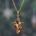 Garnet cross necklace, 'Glory of the Crimson Trinity' - 1-Carat Garnet Cross Pendant Necklace with 22k Gold Plating
