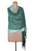 Silk shawl, 'Celadon Shadows' - Celadon Green and Onyx Black 100% Silk Shawl with Fringes