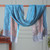 Chal reversible de seda - Chal reversible de seda turquesa y azul tejida con flecos