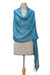 Chal reversible de seda - Chal reversible de seda turquesa y azul tejida con flecos