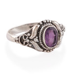Amethyst cocktail ring, 'Sagacious Traditions' - Polished and Oxidized One-Carat Oval Amethyst Cocktail Ring