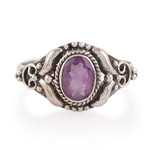 Amethyst cocktail ring, 'Sagacious Traditions' - Polished and Oxidized One-Carat Oval Amethyst Cocktail Ring