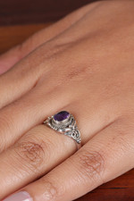Amethyst cocktail ring, 'Sagacious Traditions' - Polished and Oxidized One-Carat Oval Amethyst Cocktail Ring