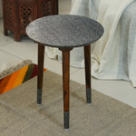 Wood accent table, 'Tradition & Elegance' - Spring-Themed Embossed Aluminum and Mango Wood Accent Table