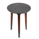 Wood accent table, 'Tradition & Elegance' - Spring-Themed Embossed Aluminum and Mango Wood Accent Table