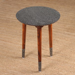 Wood accent table, 'Tradition & Elegance' - Spring-Themed Embossed Aluminum and Mango Wood Accent Table