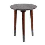 Wood accent table, 'Tradition & Elegance' - Spring-Themed Embossed Aluminum and Mango Wood Accent Table