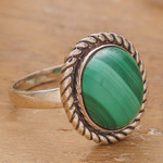 Malachite statement ring, 'Verdant Classic' - Malachite Sterling Silver Single Stone Statement Ring
