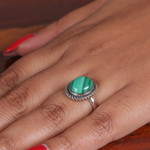 Malachite statement ring, 'Verdant Classic' - Malachite Sterling Silver Single Stone Statement Ring
