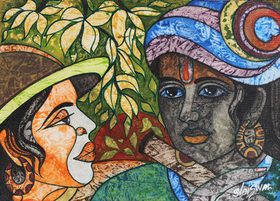 'Krishna’s Melody' - Traditional Acrylic on Canvas Krishna Painting from India