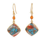 Gold-plated reconstituted turquoise and carnelian dangle earrings, 'Sunset Chic' - Gold-Plated Reconstituted Turquoise and Carnelian Earrings