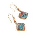 Gold-plated reconstituted turquoise and carnelian dangle earrings, 'Sunset Chic' - Gold-Plated Reconstituted Turquoise and Carnelian Earrings