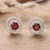 Rhodium-plated garnet button earrings, 'Spirited Sparkle' - Rhodium-Plated Button Earrings with Garnet Cubic Zirconia
