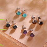 Multi-gemstone stud earrings, 'Exquisite Collection' (set of 4) - 4 Multi-Gemstone Silver Stud Earrings with Suede Pouch
