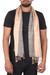 Men's silk scarf, 'Luxurious Beige' - Beige Black Textured Hand-Woven Men's Silk Scarf with Fringe