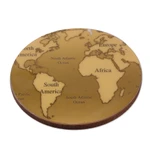 Wood coasters, 'Charming Cartography' (set of 5) - Set of 5 World Map-Themed Round Laminated Wood Coasters