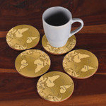 Wood coasters, 'Charming Cartography' (set of 5) - Set of 5 World Map-Themed Round Laminated Wood Coasters