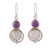 Rainbow moonstone and amethyst dangle earrings, 'Glowing Harmony' - 16-Carat Rainbow Moonstone Amethyst Silver Dangle Earrings