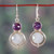 Rainbow moonstone and amethyst dangle earrings, 'Glowing Harmony' - 16-Carat Rainbow Moonstone Amethyst Silver Dangle Earrings