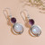 Rainbow moonstone and amethyst dangle earrings, 'Glowing Harmony' - 16-Carat Rainbow Moonstone Amethyst Silver Dangle Earrings