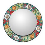 Ceramic mosaic mirror, 'Cycle of Spring Blooms' - Multicolor Spring-Patterned Round Ceramic Mosaic Mirror