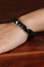 Obsidian beaded stretch bracelet, 'Grounding Tiles' - Unisex Handcrafted Stretch Bracelet with Obsidian Beads