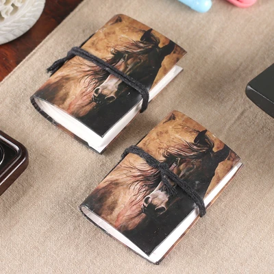 Paper mini-journals, 'Galloping Memories' (pair) - Horse-Inspired 50-Page Handmade Paper Mini-Journal Pair