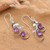 Amethyst dangle earrings, 'Passionate Leaves' - Leaf Tendril Nature-Inspired Amethyst Silver Dangle Earrings
