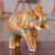 Papier mache sculpture, 'Golden Bloom Trunk' - Golden Spring-Themed Floral Papier Mache Elephant Sculpture