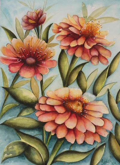 'Ethereal Garden' - Impressionist Floral and Leaf-Themed Watercolor Painting