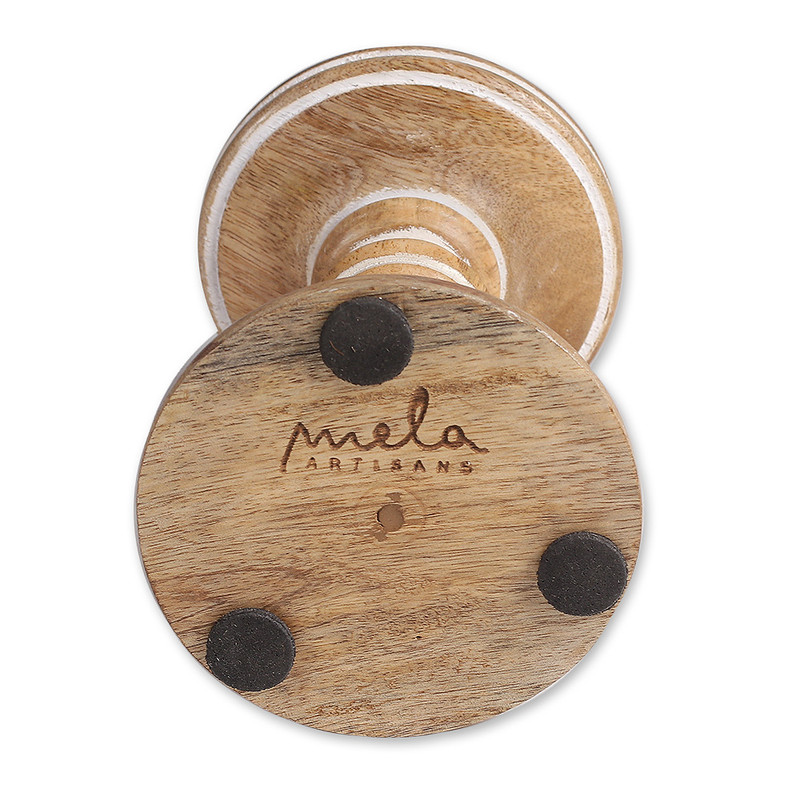 Natural Elegance Set of 3 Whitewashed Hand-Carved Beige Wood Candle Holders - Thumbnail 5