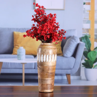 Wood decorative vase, 'Classic Sylvan' - Classic Hand-Carved Natural Brown Mango Wood Decorative Vase