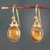 Gold-plated tiger's eye dangle earrings, 'Golden Courage' - 22k Gold-Plated Oval Tiger's Eye Dangle Earrings from India